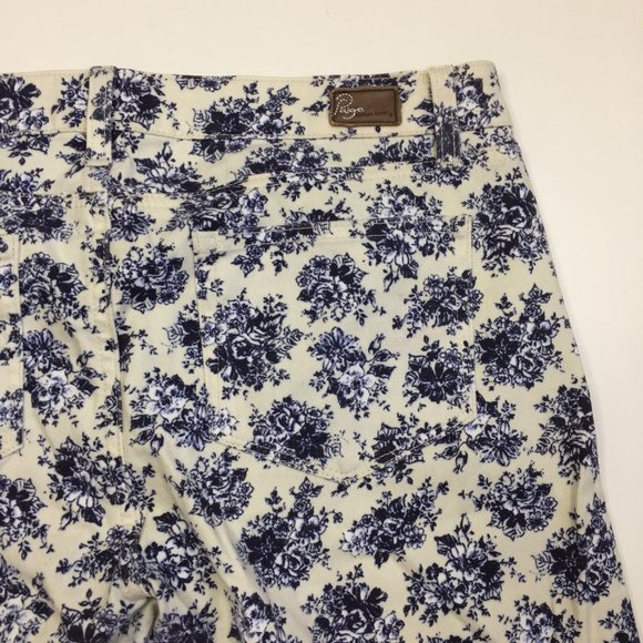 PAIGE Blue White Floral Print PEG 5 Pocket Logo Hardware Skinny Jeans - Picture 8 of 10